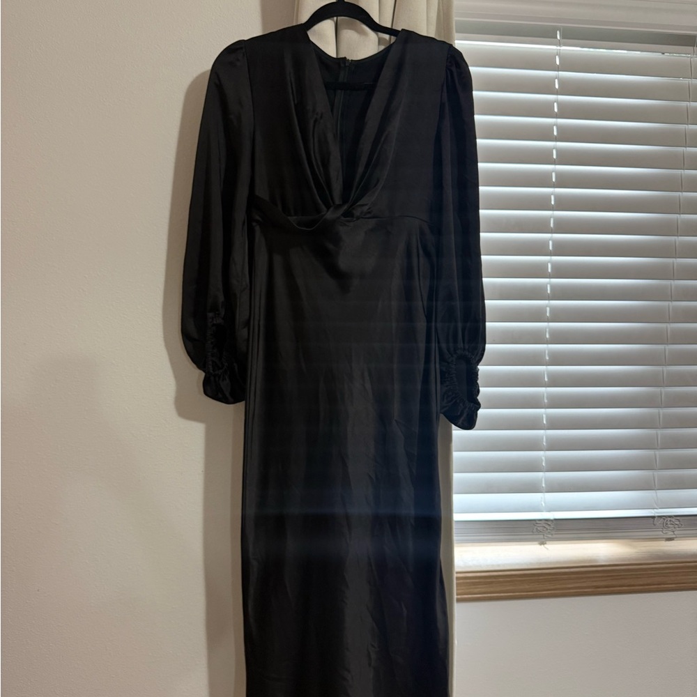 Petal & Pup Black Satin V-Neck Maxi Dress